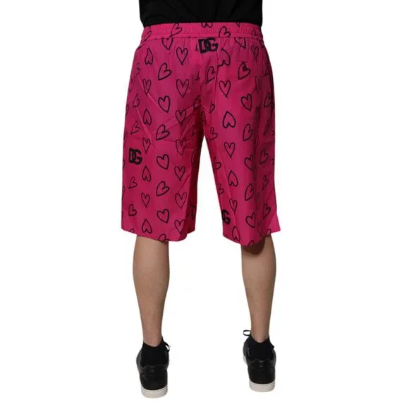 Dolce & Gabbana Pink Cotton Heart Print Bermuda Shorts Mens Shorts